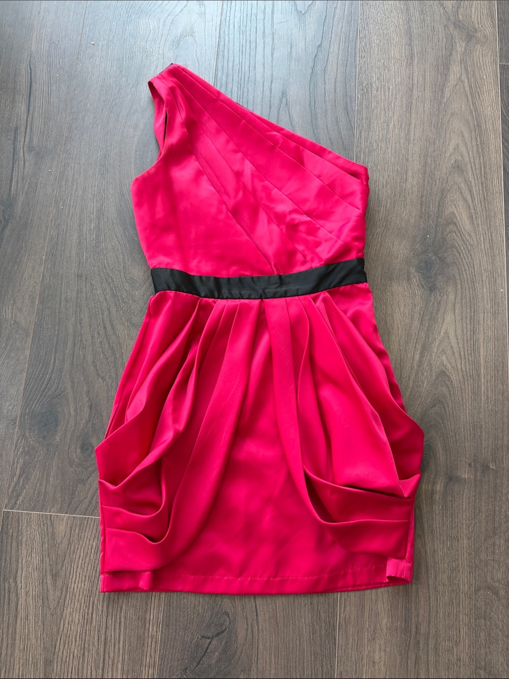 Lipsy One-Shoulder Hot Pink Dress with Black Waistband